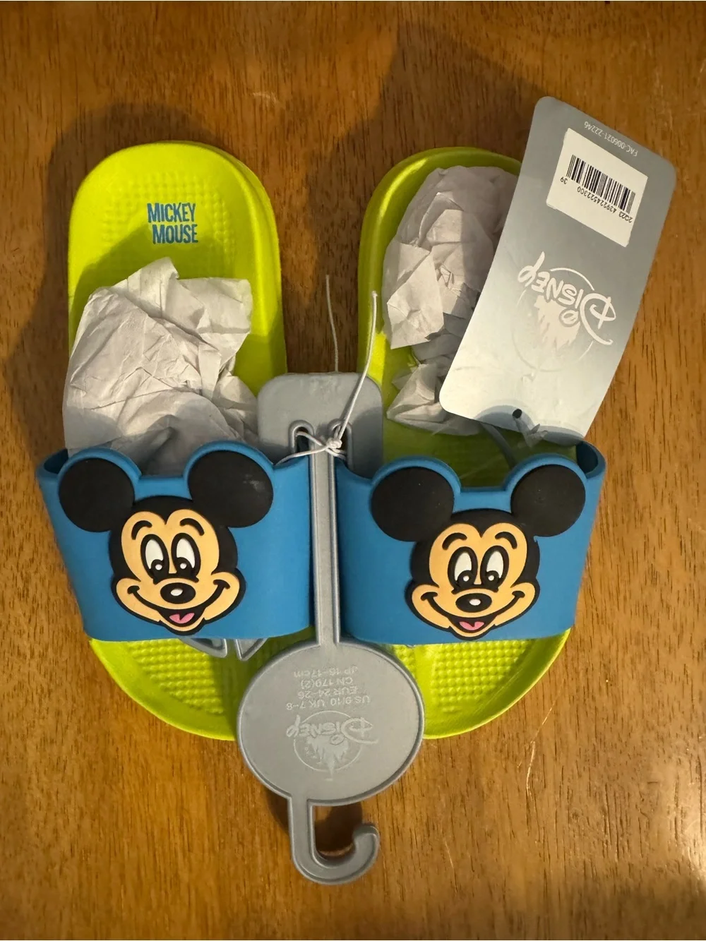 Disney Mickey Mouse Blue and Neon Yellow Kids Slide Sandals